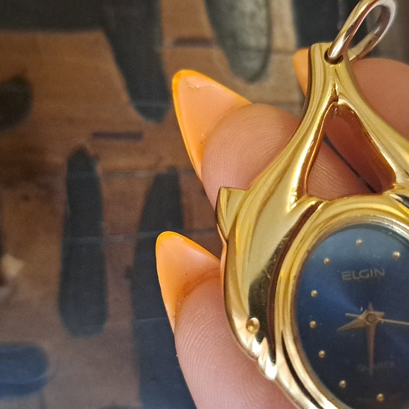 Elgin Blue Face Gold Dolphin Pendant Watch Rare - Picture 3 of 8